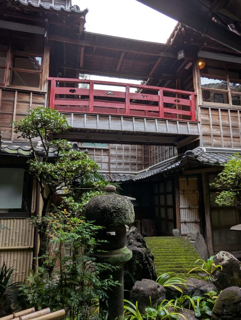 Red bridge in the courtyard